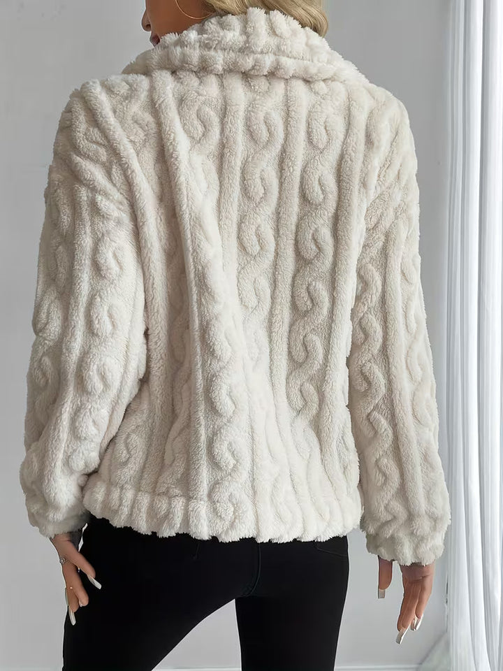 Textured teddy jacket for women with elegant buttons