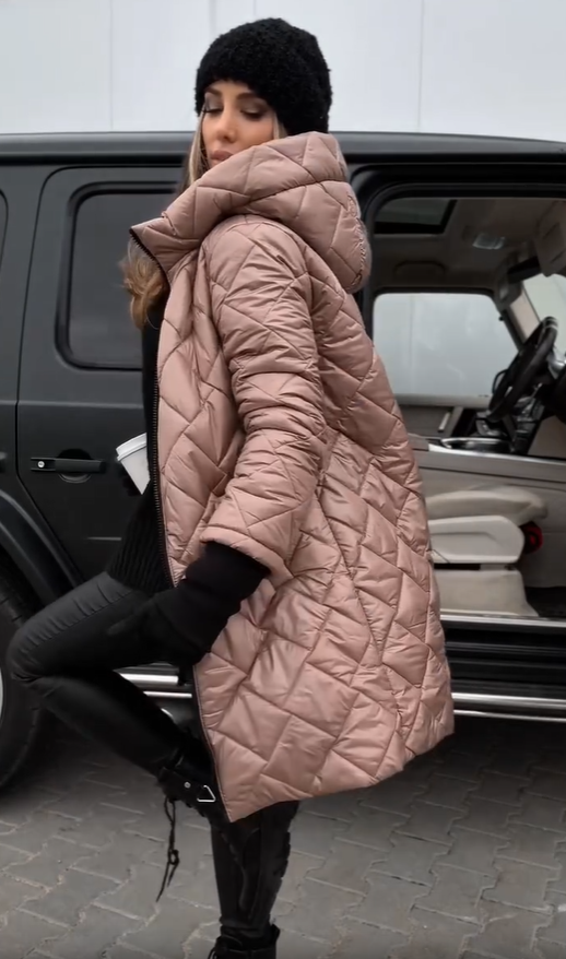 Kureha Stylish Quilted Hooded Jacket With Zipper - Elena Harper