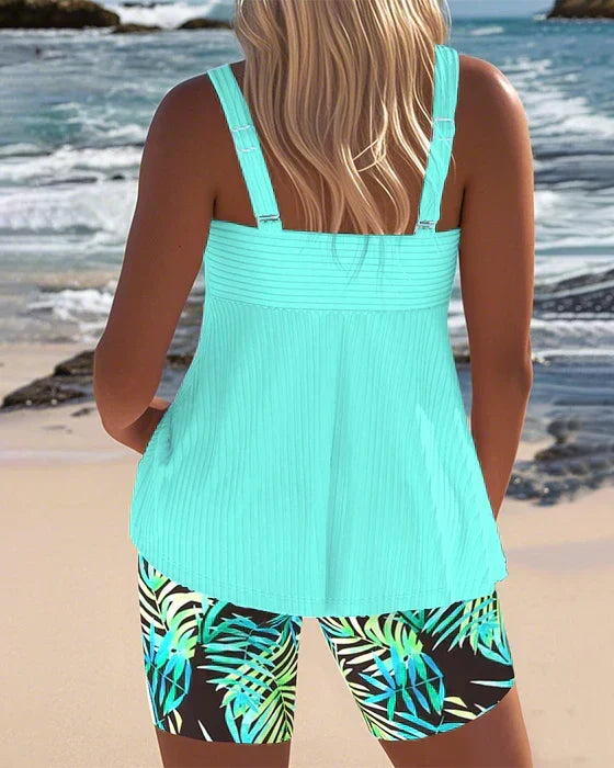 Daphne Bright Ribbed Tankini Shorts - Elena Harper