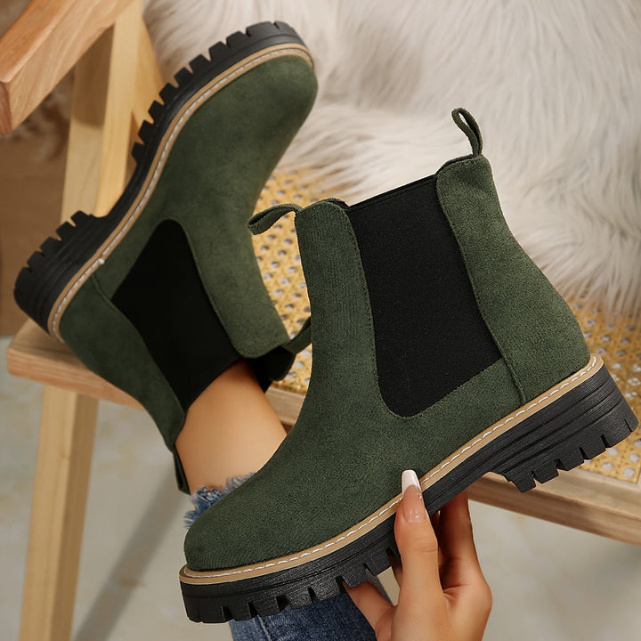 Women's Solid Color Ankle Boots with Thick Sole