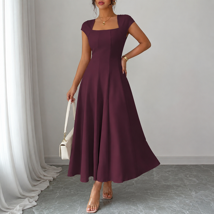 Renate Classic Belly-Covering A-Line Midi Dress, view 9 - Elena Harper