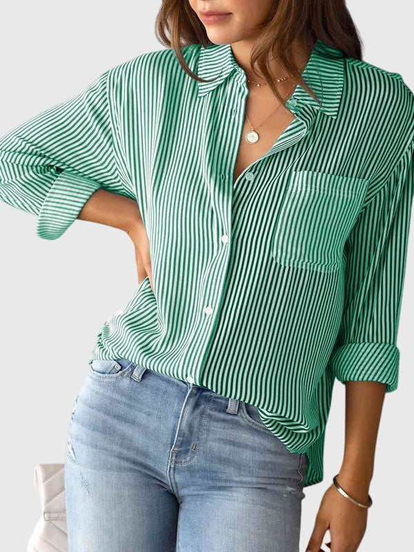 Ladies Striped Blouse with Bow and Collar