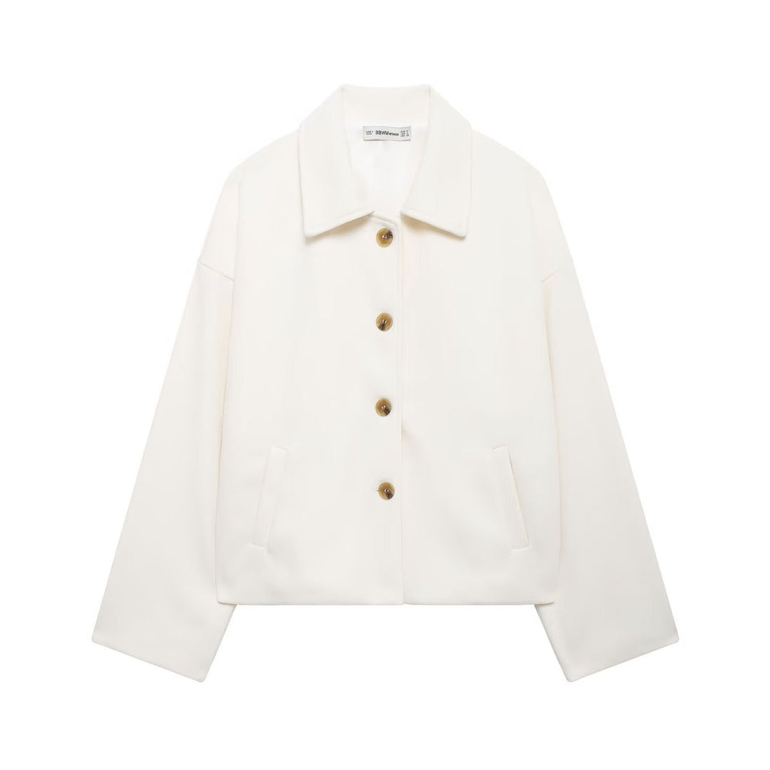 Short Women's Coat with Notched Collar - Chic and Soft