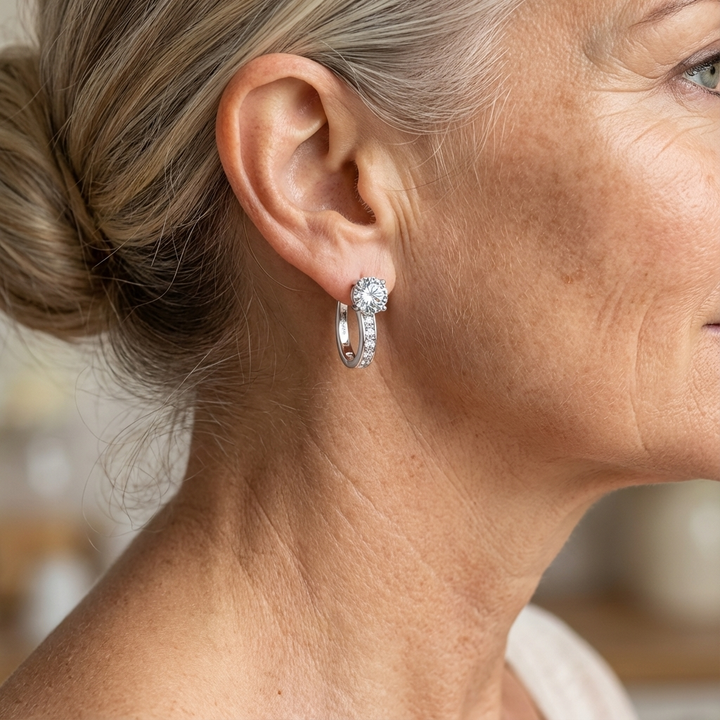 Channel Huggie Earrings White Gold - Elena Harper