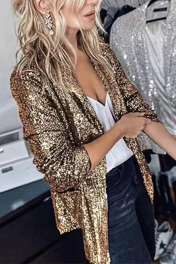 Women's Sequin Lapel Blazer for Dazzling Evening Wear