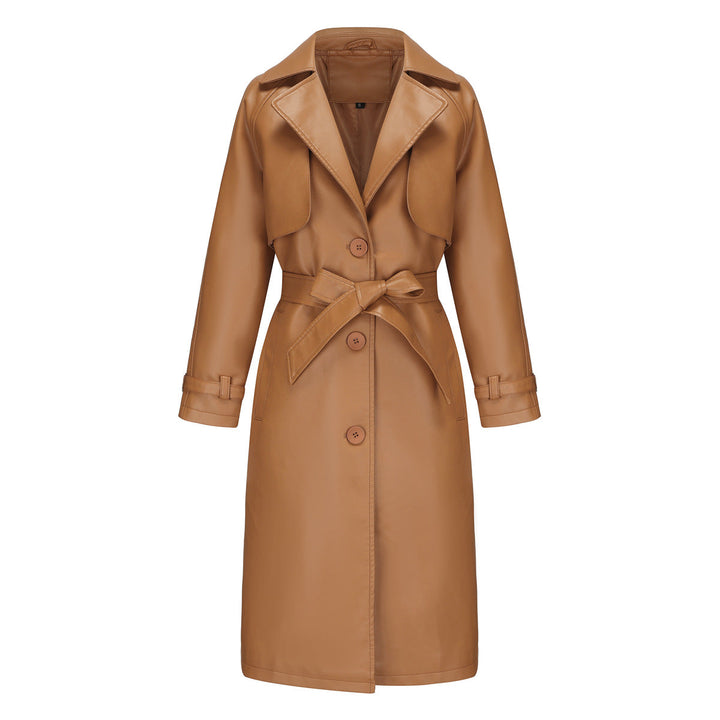 Elegant Premium Long Coat for Women Belted Coat with Notched Collar and Loose Fit, view 10 - Elena Harper