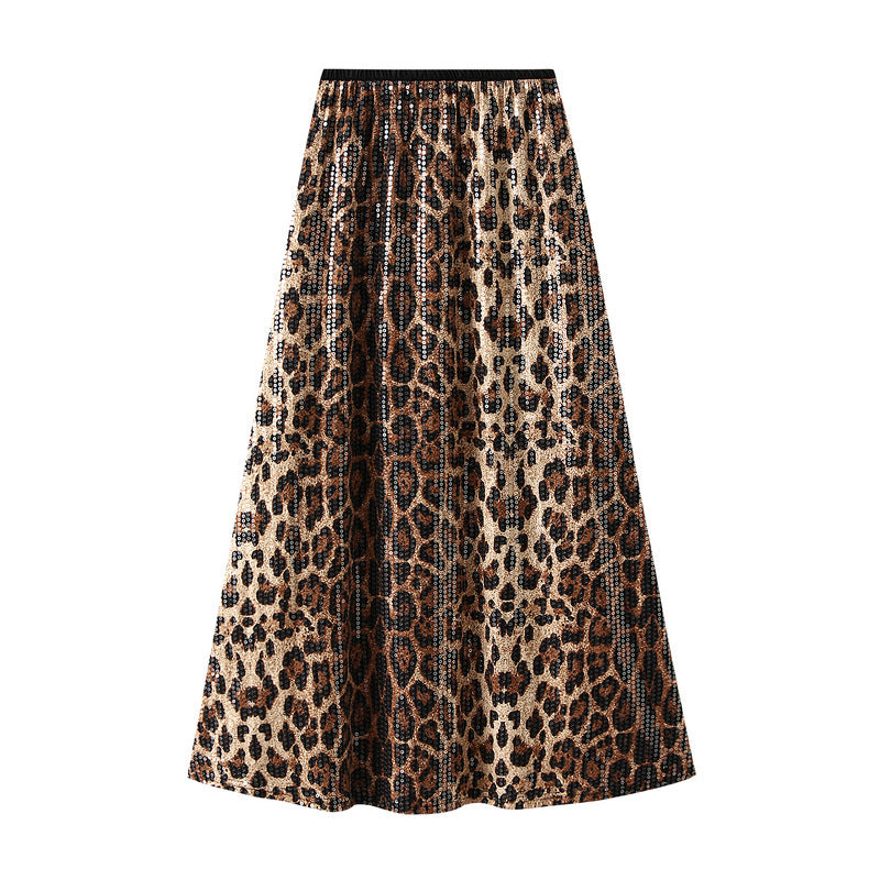 Women's Sequin Leopard Print Skirt - Ynaris
