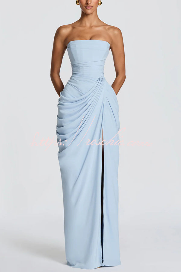 Cyra Back Lace-up Asymmetrical Pleats Strapless Slit Maxi Dress(Buy 2 Get Free Shipping), view 10 - Elena Harper