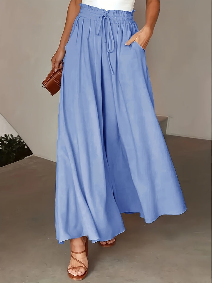 Women's Wide Leg Trousers Elegant Solid Color, Smooth Woven Polyester Fabric Casual Chic All Seasons Micro-Elastic Waist Long and Loose Fit - Elena Harper