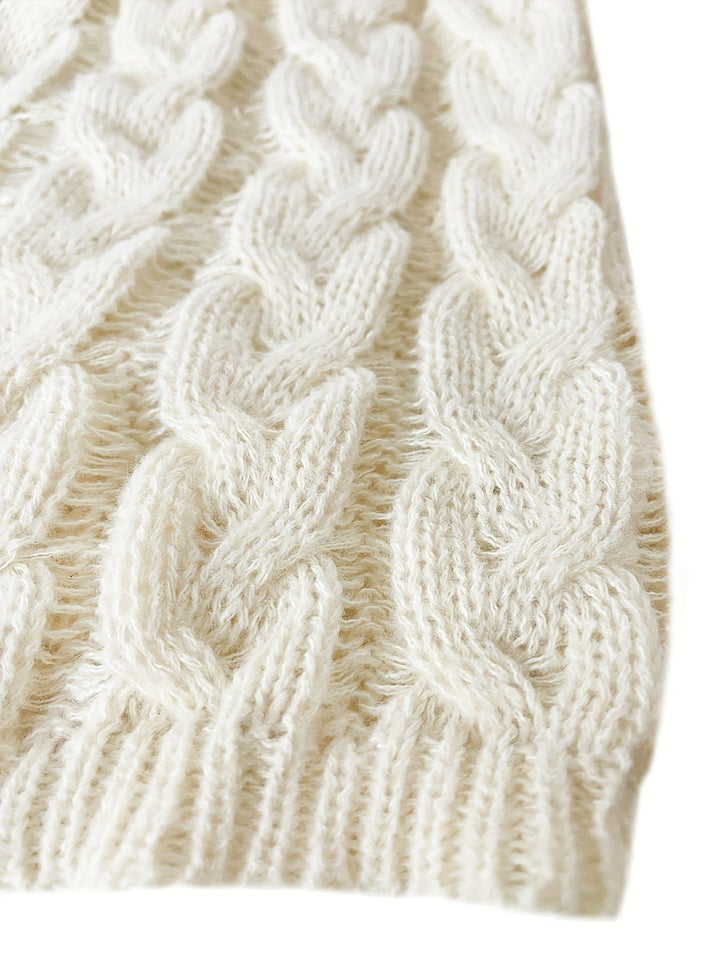 Ladies Cable Knit Sweater with V-Neck – Relaxed Fit Pullover
