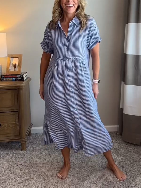 Claire Effortless Striped Shirt Dress - Elena Harper