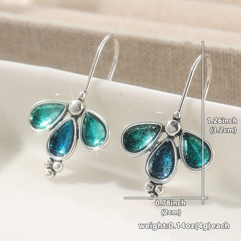 Artisan Teal Glass Floral Drop Earrings - Elena Harper