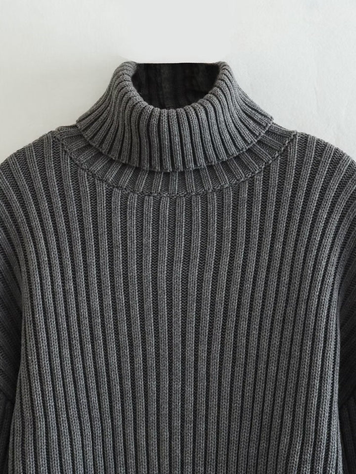 Eva - Women's High Neck Ribbed Sweater