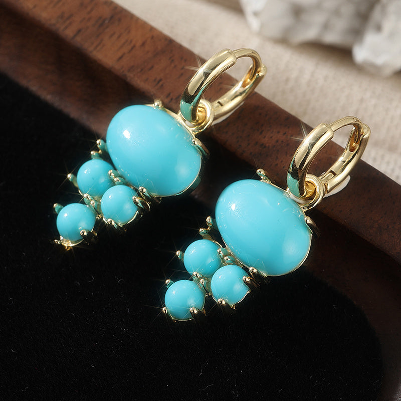 Bohemian Oval Turquoise Cluster Drop Earrings - Elena Harper