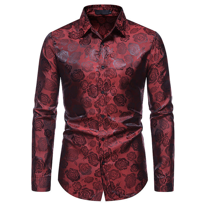 Shiny Shirt with Rose Pattern for Men