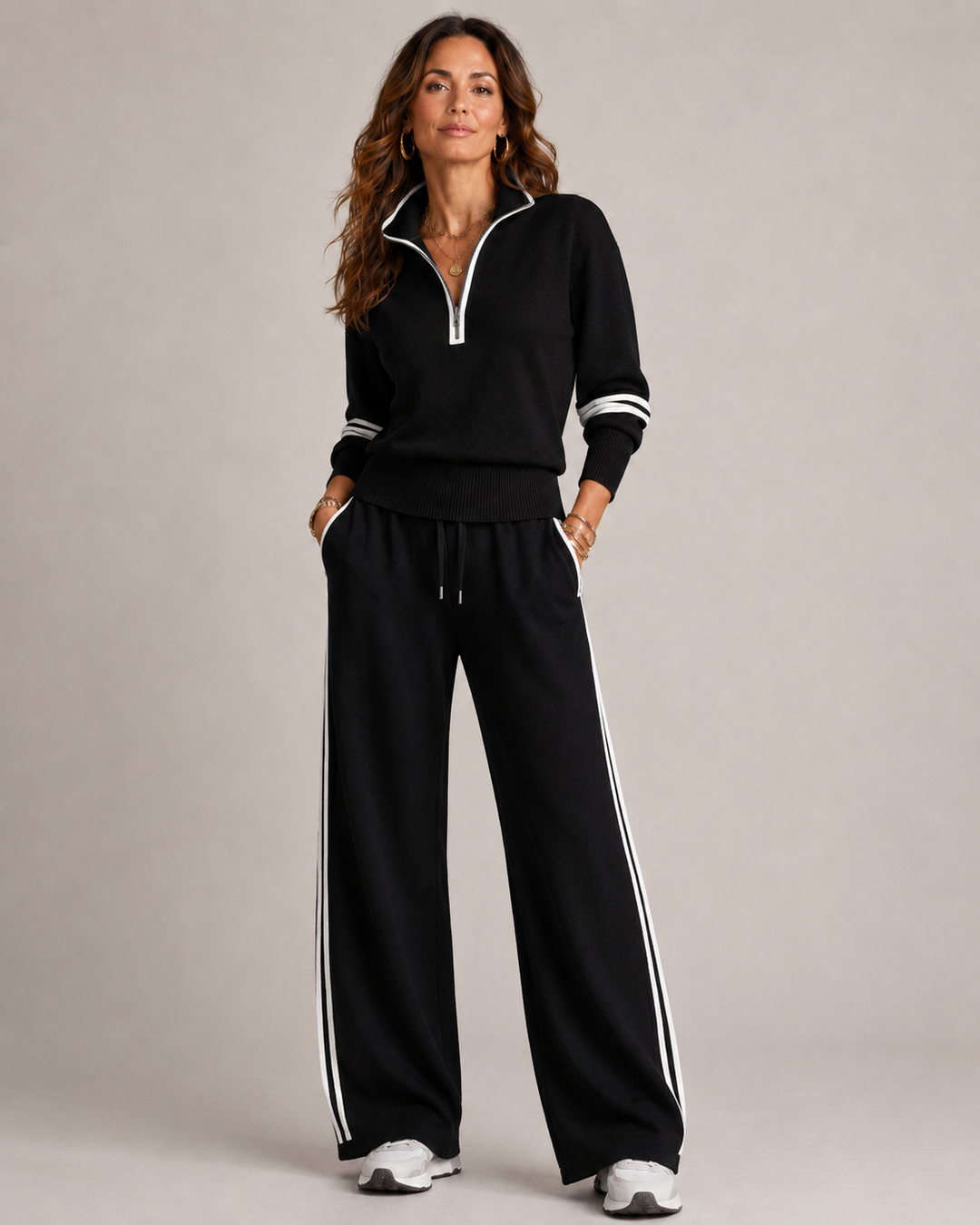 Women's Zip-Up Sweatshirt and Pants Set - Comfortable and Modern