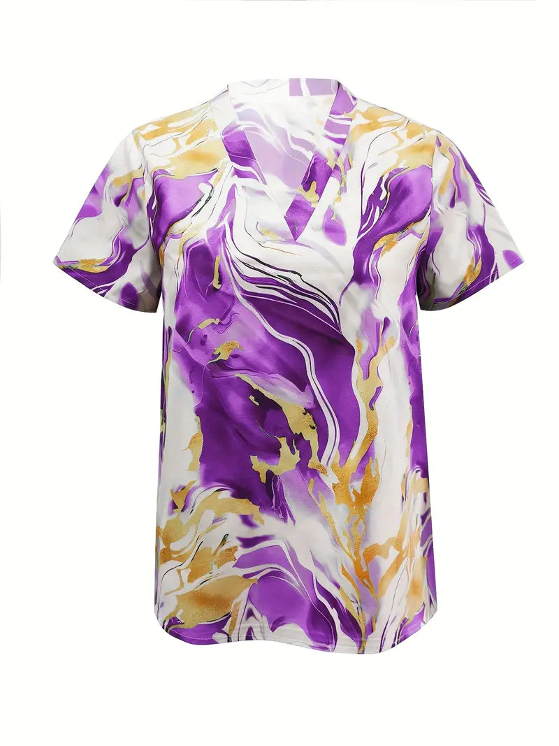 Mildred Marble Print Short Sleeve Shirt - Elena Harper