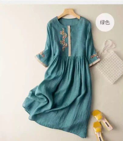 Bohemian Midi Dress with Floral Embroidery Casual and Elegant Style, view 8 - Elena Harper
