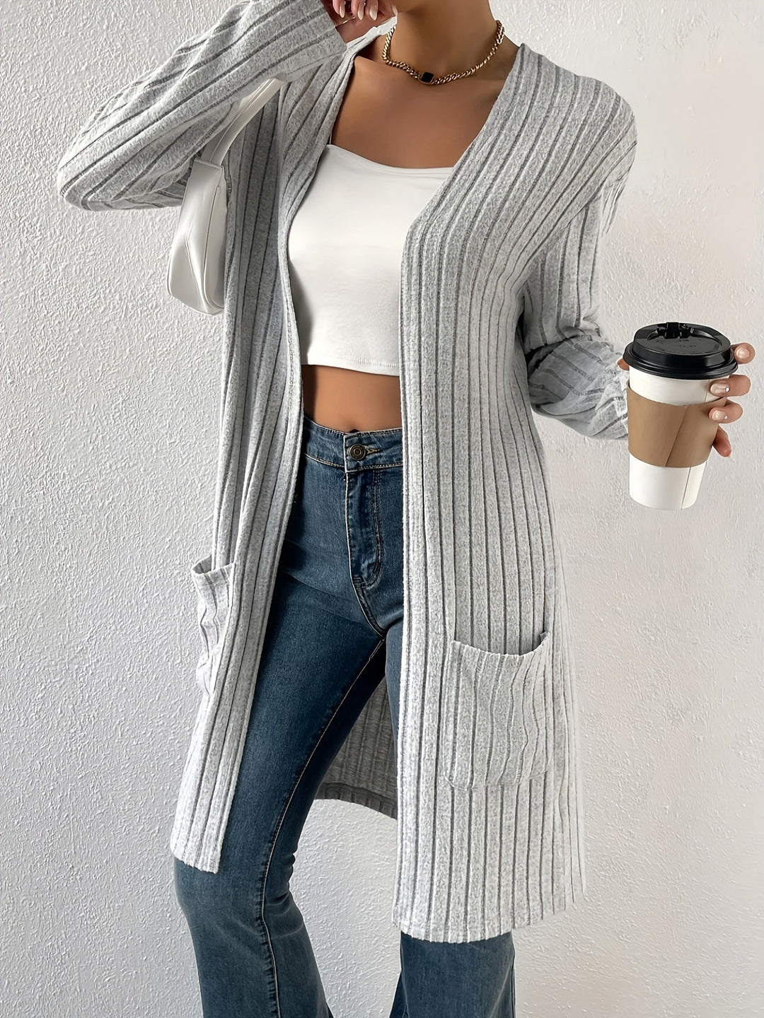 Open Front Ribbed Cardigan for Women - Lightweight and Versatile