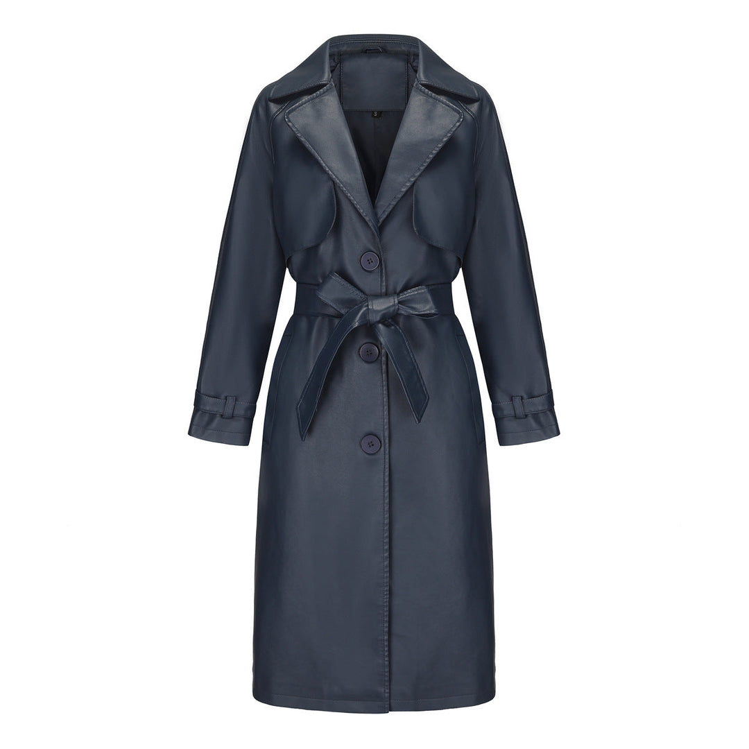 Elegant Premium Long Coat for Women Belted Coat with Notched Collar and Loose Fit, view 8 - Elena Harper