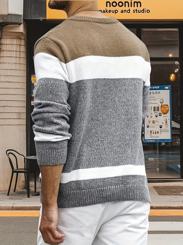 Markus | Timeless Knitted Sweater with Cable Knit Pattern and Color Block Design