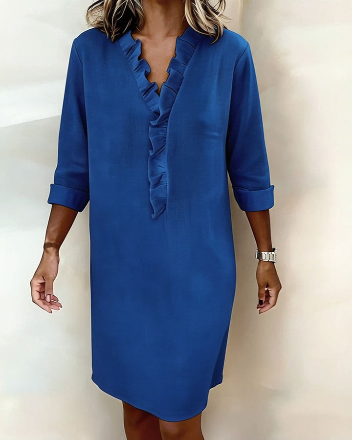 Ruffled Dress with V-Neck - Elena Harper