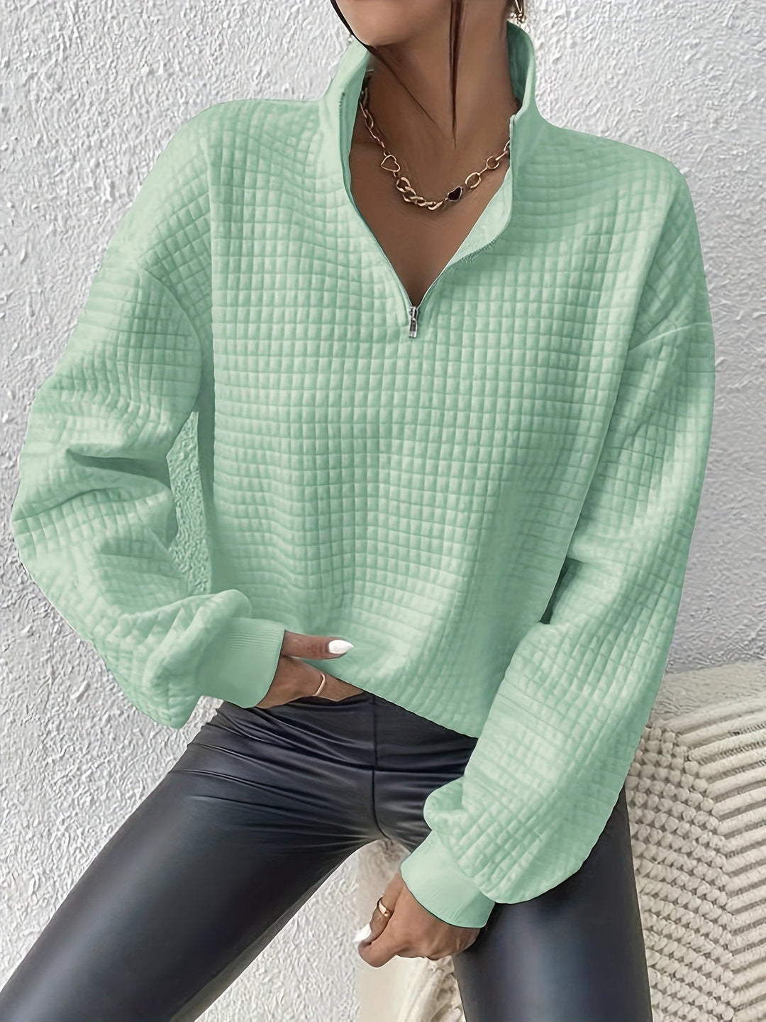 Adelina | Women's Quarter-Zip Textured Sweater with Relaxed Cut