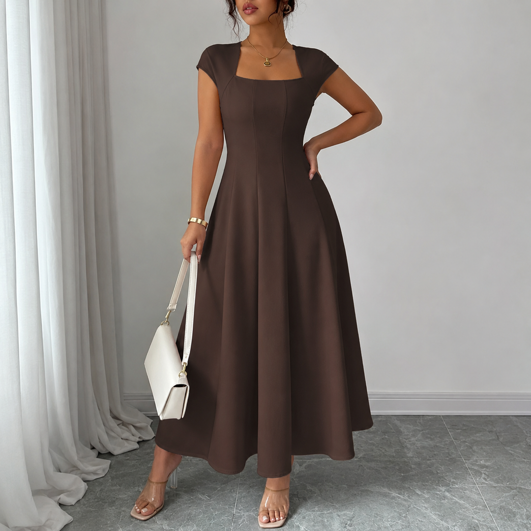 Renate Classic Belly-Covering A-Line Midi Dress, view 7 - Elena Harper
