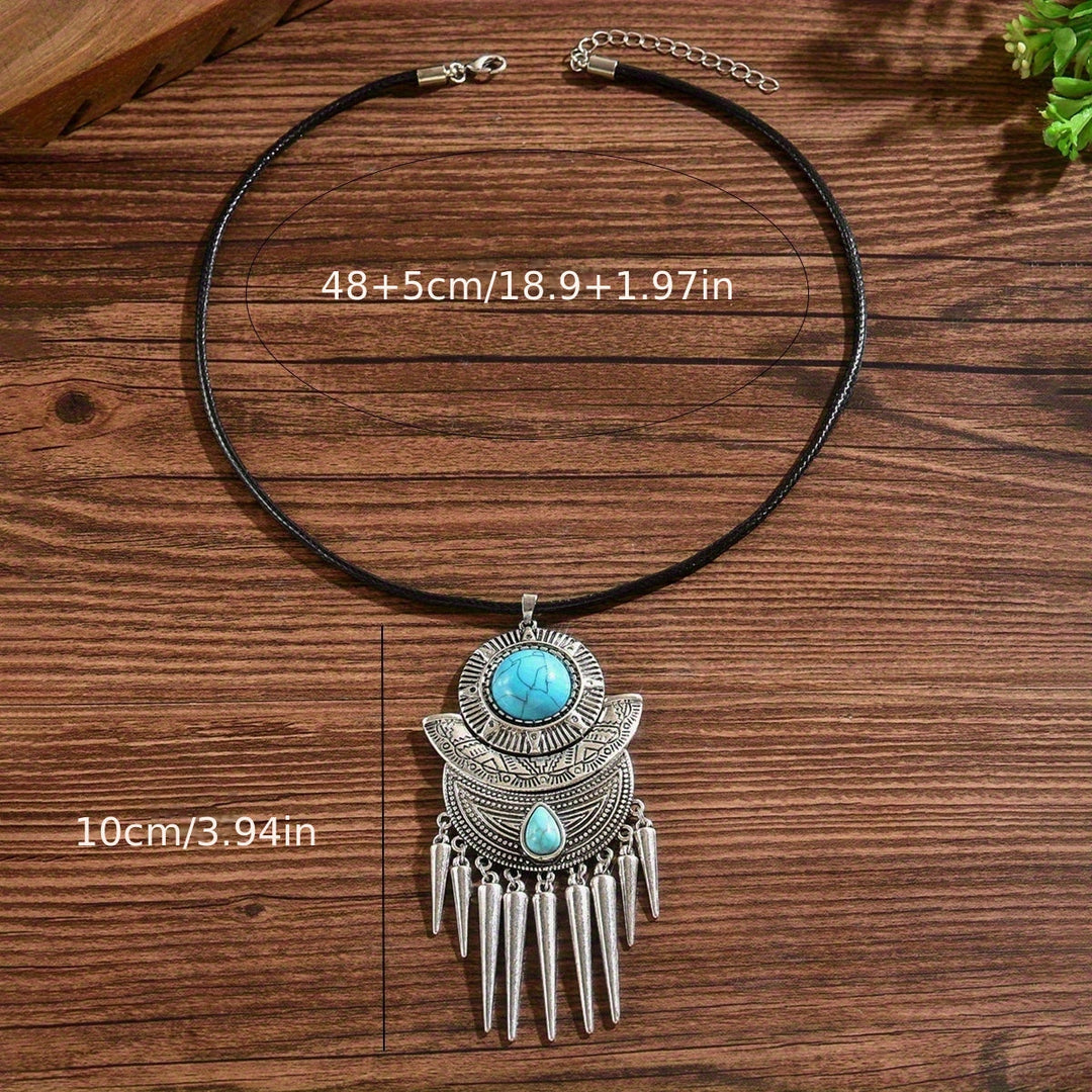 Bohemian Spike Tassel Design Turquoise Pendant Necklace - Elena Harper