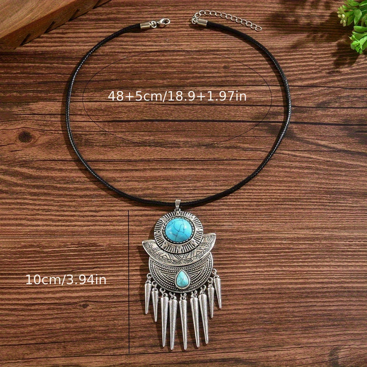 Bohemian Spike Tassel Design Turquoise Pendant Necklace - Elena Harper