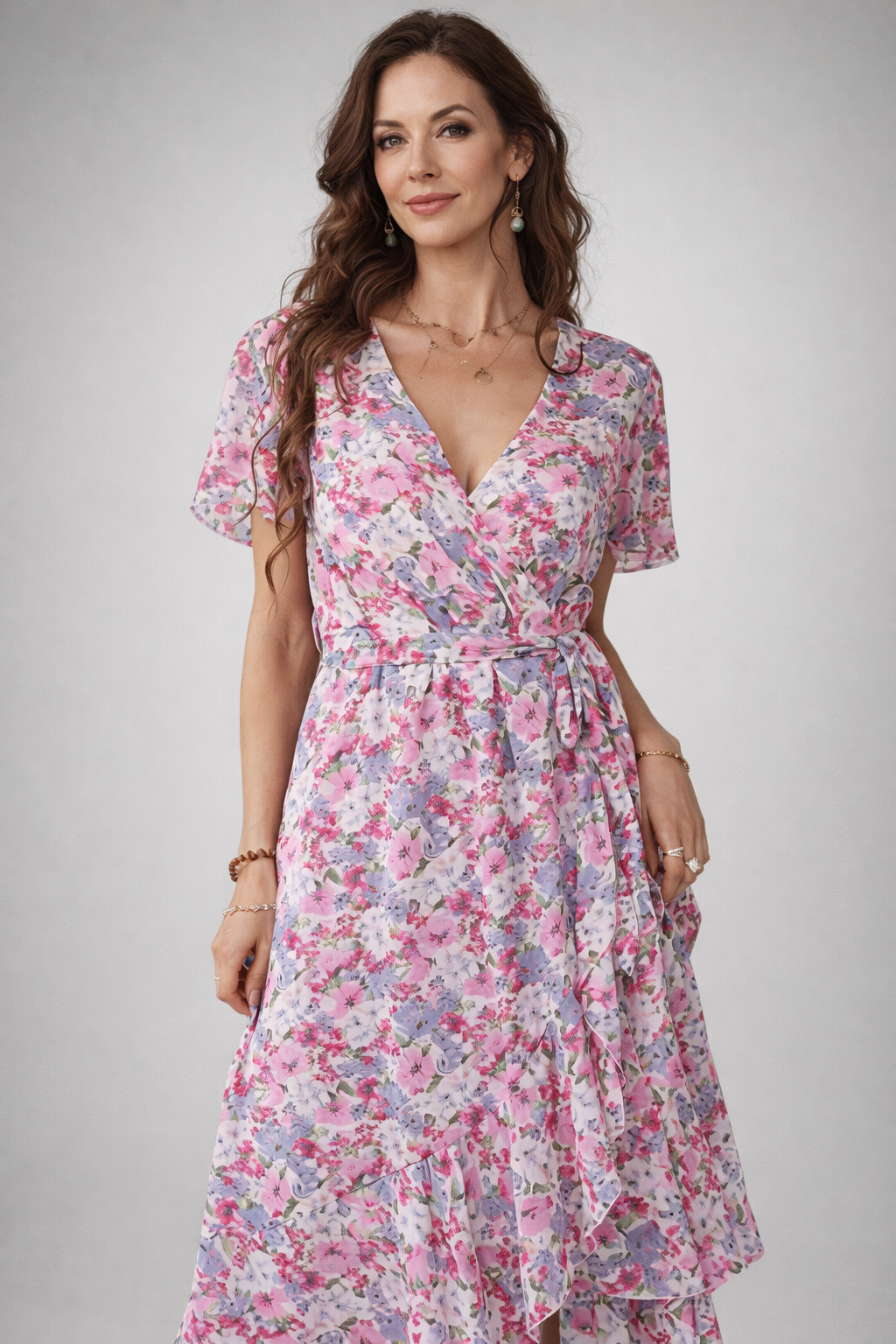 Floral Midi Dress for Women – Elegant Cut and Romantic Look