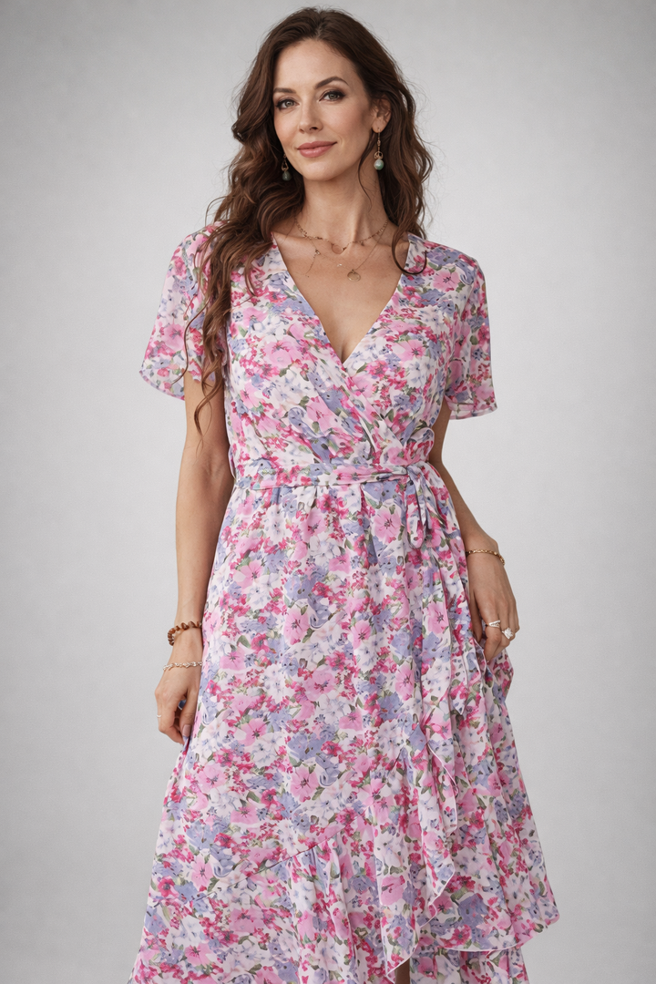 Floral Midi Dress for Women – Elegant Cut and Romantic Look