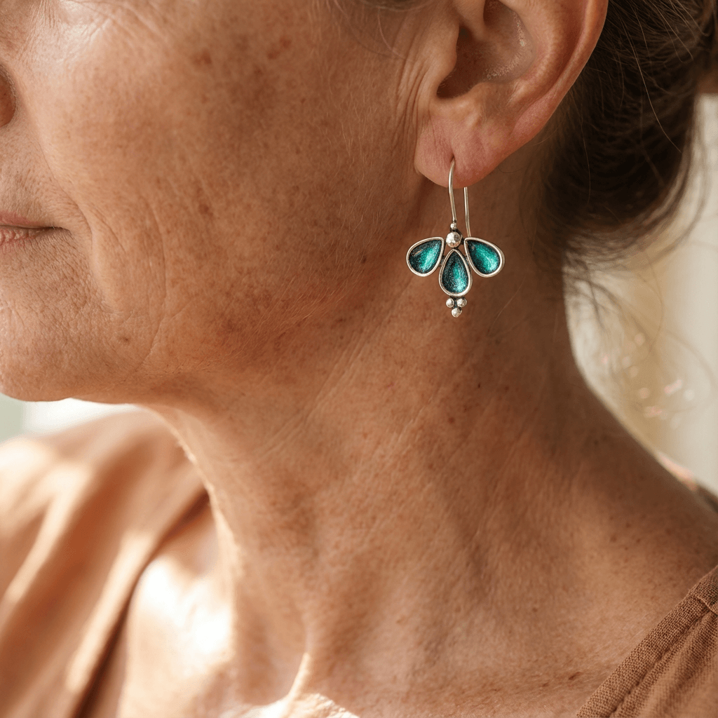 Artisan Teal Glass Floral Drop Earrings - Elena Harper