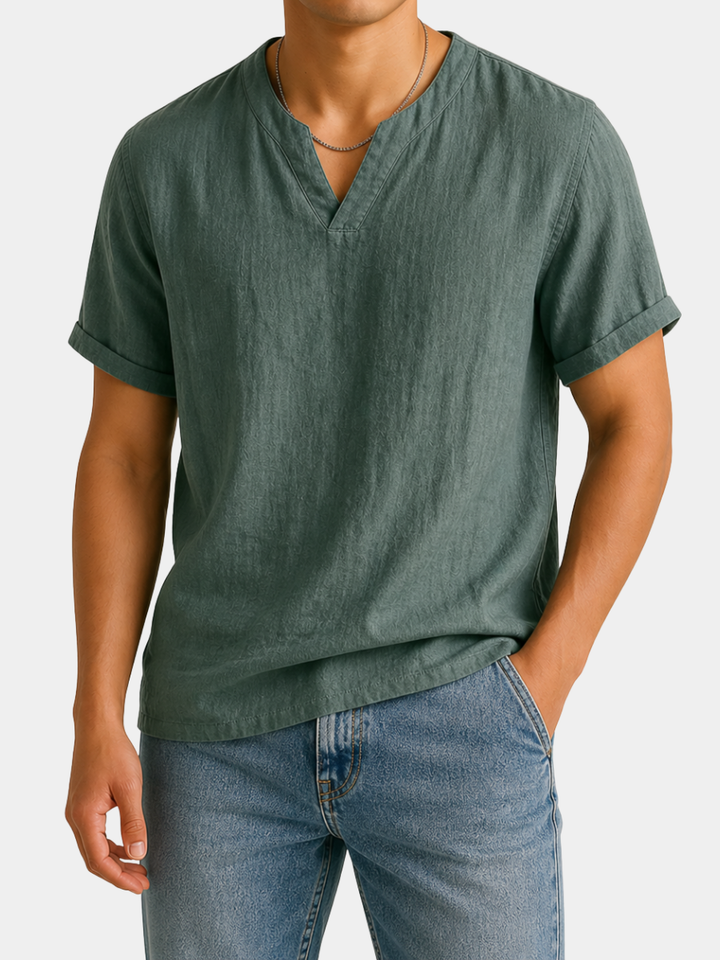 Short Sleeved Linen Shirt with Relaxed Fit for Men - Elena Harper
