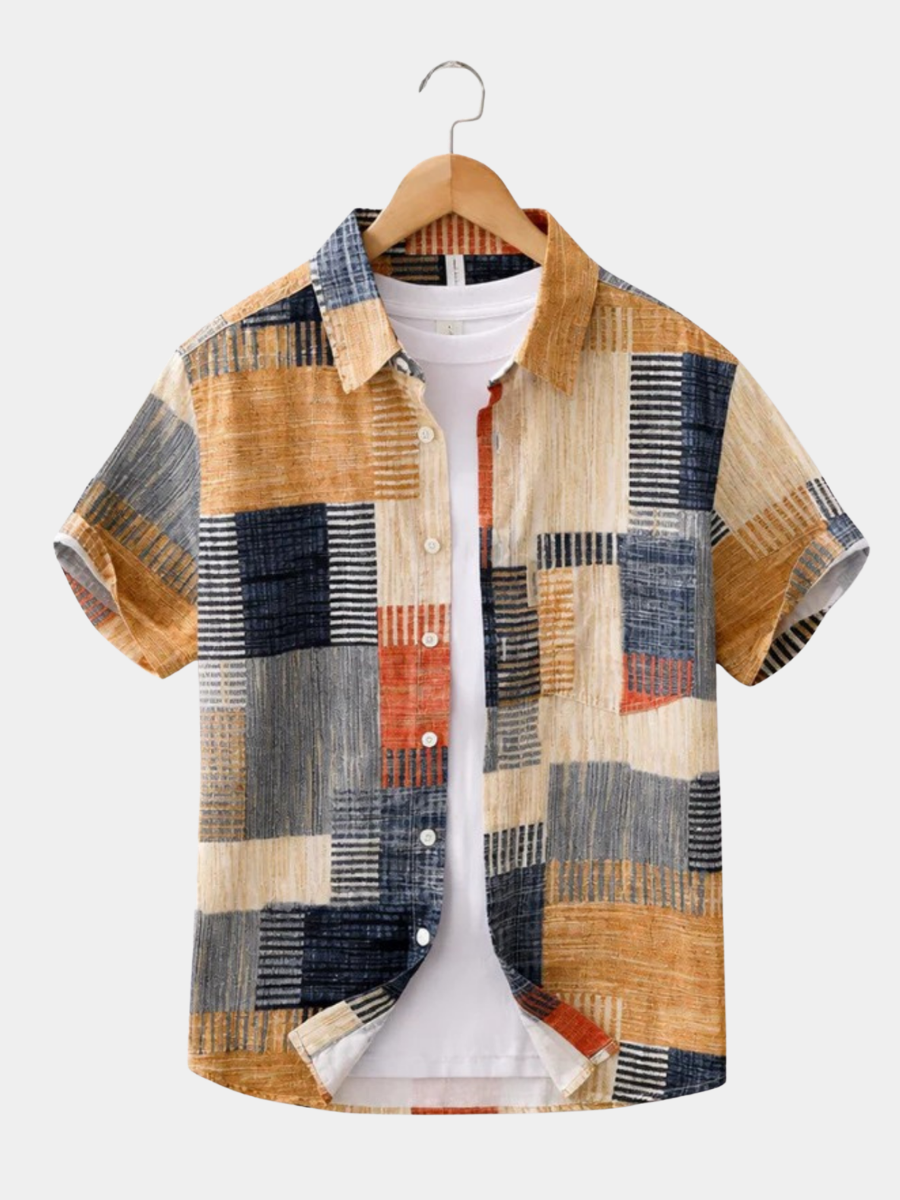 ELENA HARPER™  |  SHORT SLEEVE PATCHWORK SHIRT FOR MEN
