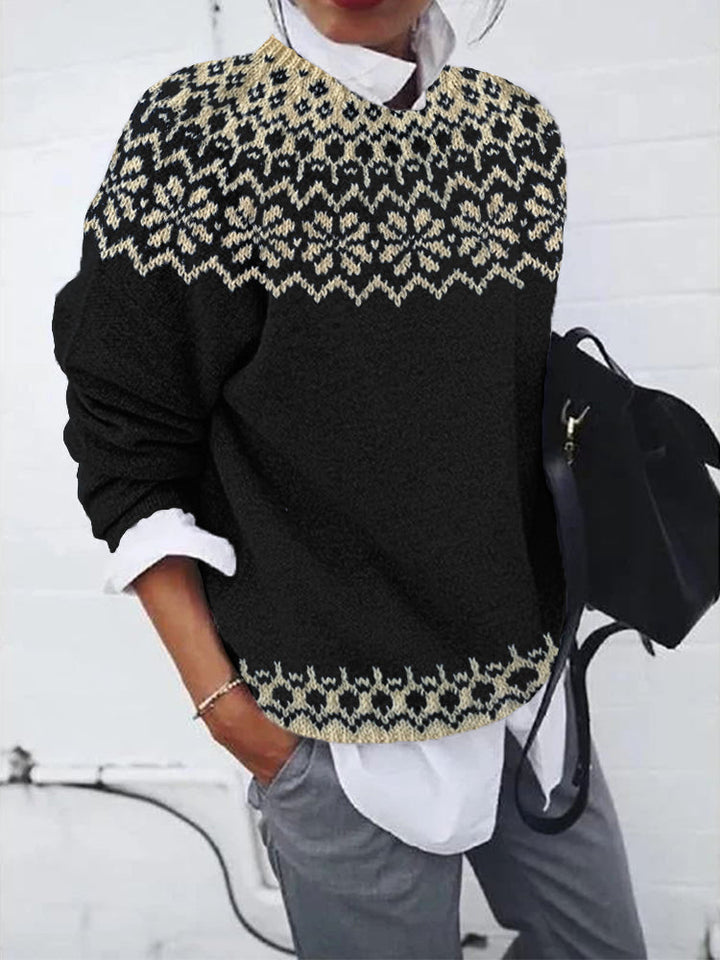 Nordic Snowflake Yoke Crewneck Sweater - Elena Harper