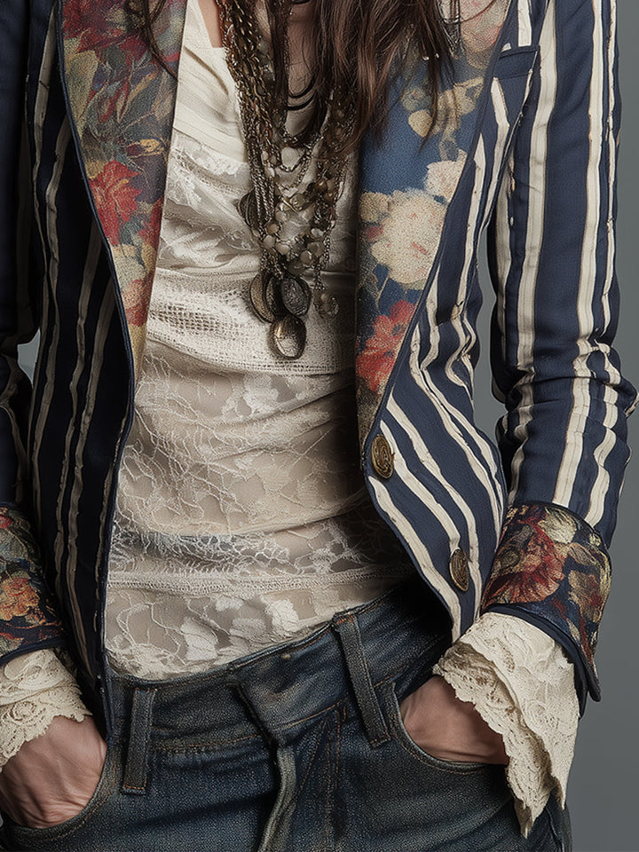 Avenorix Floral Print Blazer with Structured Shoulder for Women - Elena Harper