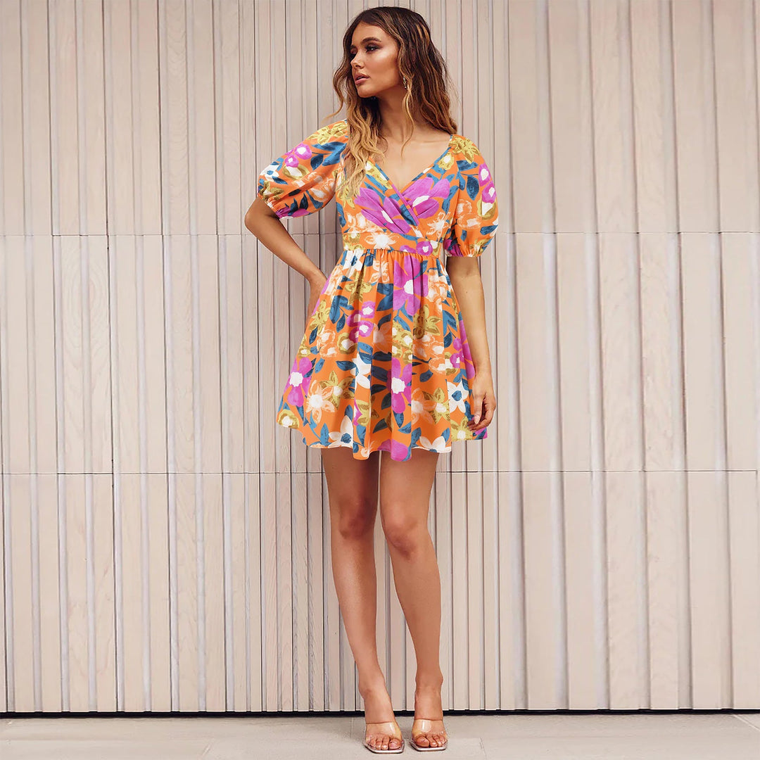 Val - Floral Printed Dress with V-Neck