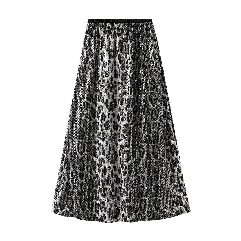 Women's Sequin Leopard Print Skirt - Ynaris