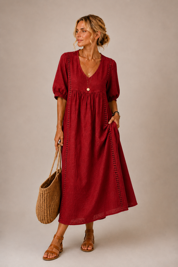 Elena™ | Airy Linen Midi Dress