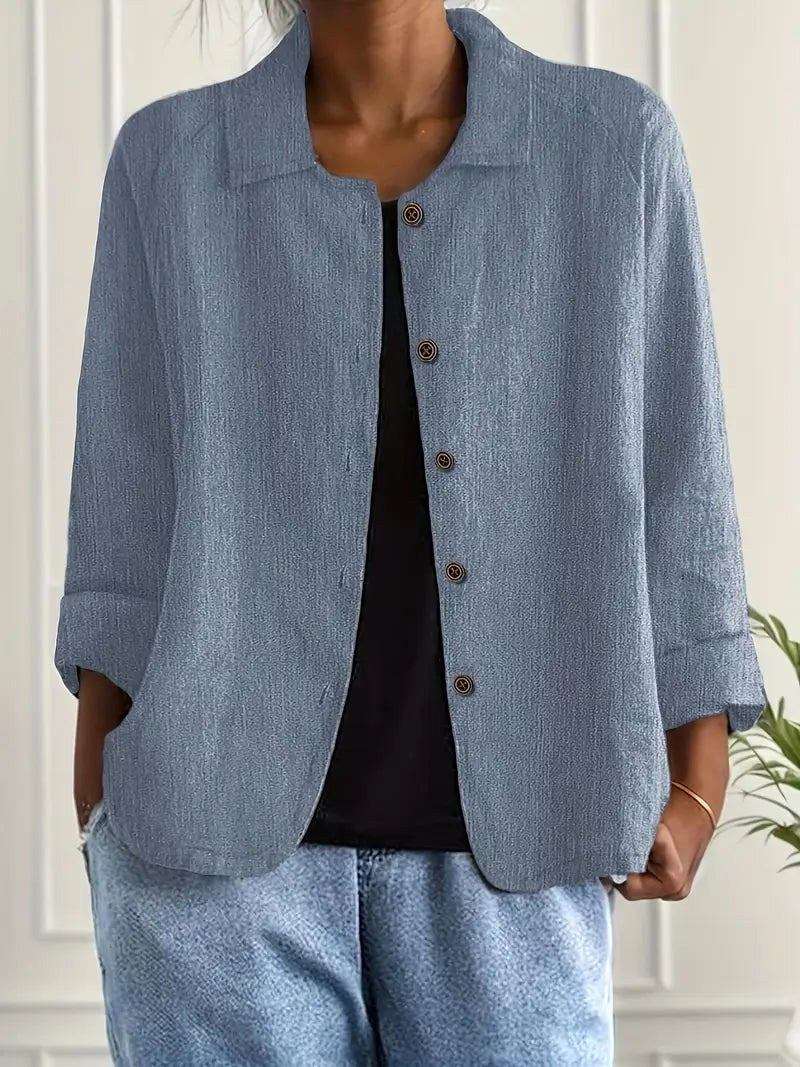 Cordelia | Women's Relaxed Button-Front Shirt Jacket in Blue