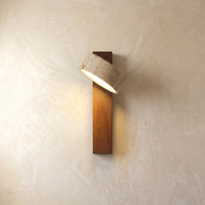 Adjustable Natural Stone Wall Sconce With Wooden Backplate