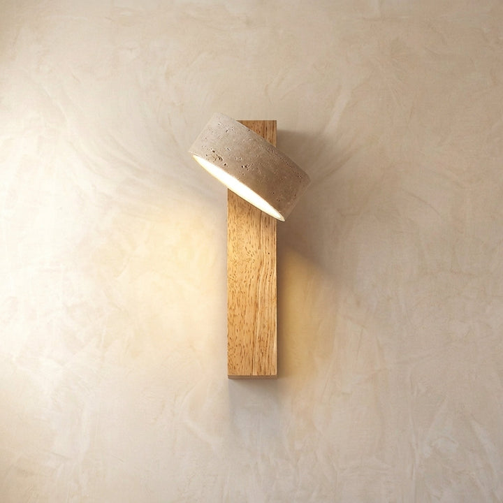 Adjustable Natural Stone Wall Sconce With Wooden Backplate