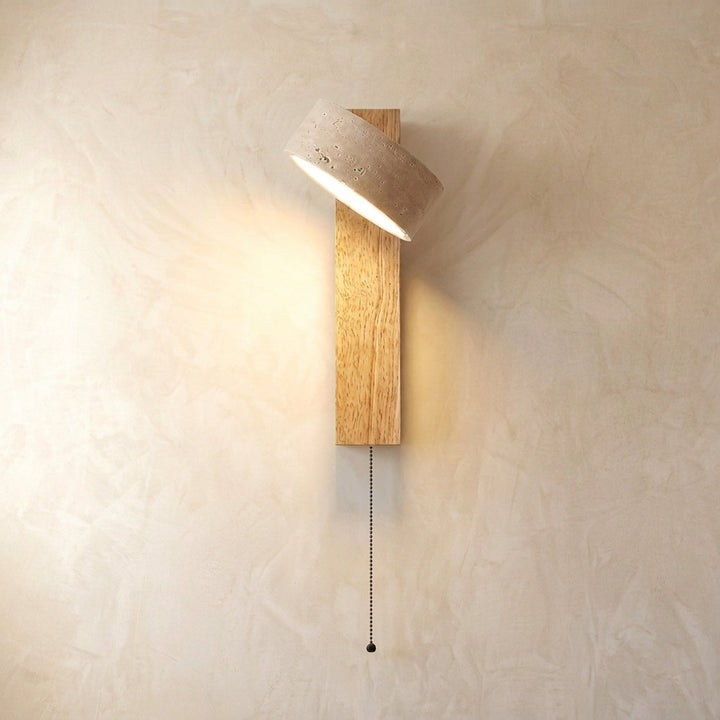 Adjustable Natural Stone Wall Sconce With Wooden Backplate
