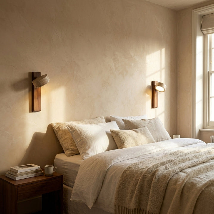 Adjustable Natural Stone Wall Sconce With Wooden Backplate