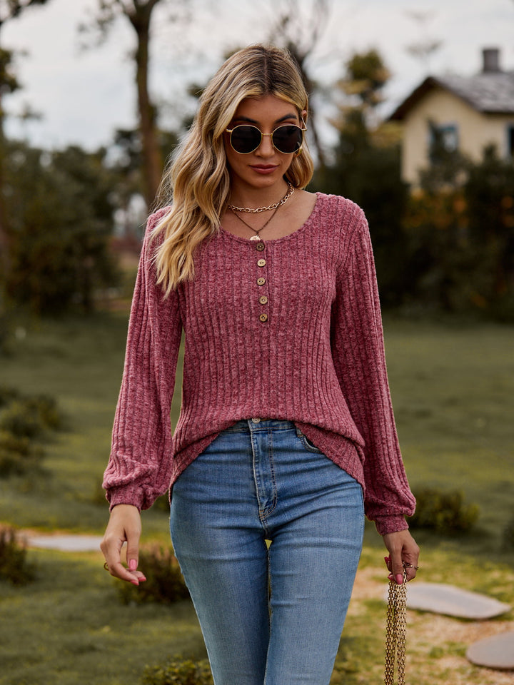 Dulce™ | Long-Sleeve Sweater with Button Placket