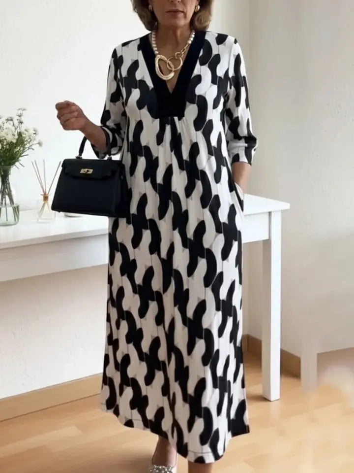 Asella Elegant Midi Dress with Art Print - Elena Harper