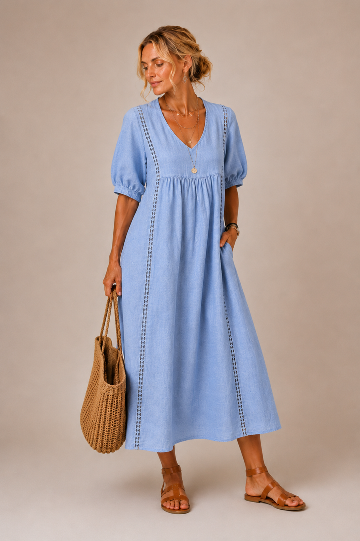 Elena™ | Airy Linen Midi Dress