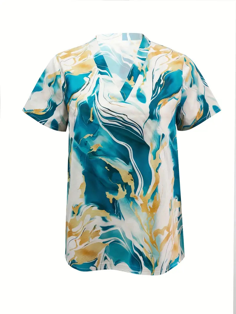 Mildred Marble Print Short Sleeve Shirt - Elena Harper