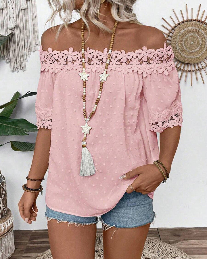 One-Shoulder Blouse with Lace and 3D Flower - Elena Harper